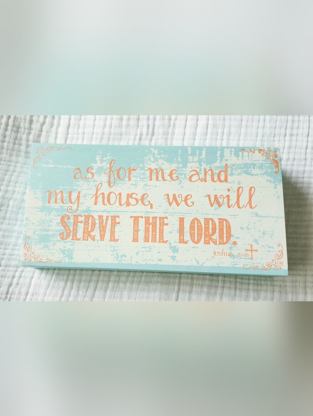 “As for Me & My House, We Will Serve the Lord” Coastal Wall Sign – Coral & Aqua